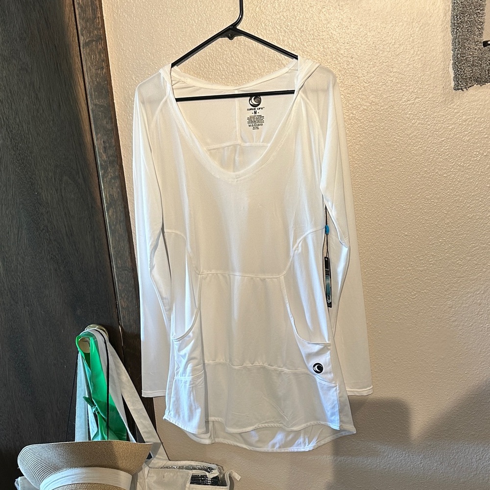 Chic White Long Sleeve Swim Coverup